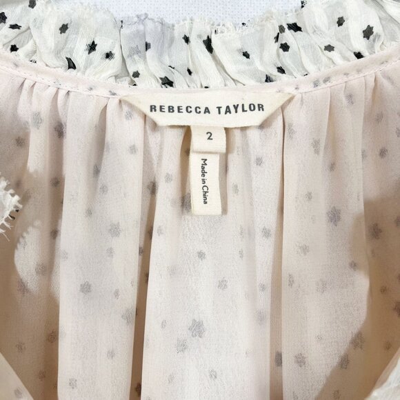 Rebecca Taylor Ivory & Black Star Print Long Sleeve Blouse Silk - Women's Size 2 - Picture 4 of 7